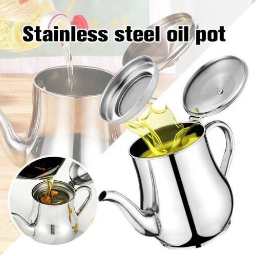 Stainless Steel Oil Strainer Pot Container Jug Storage Can With Filter Cooking Oil Pot For Kitchen Household Tools 410ML